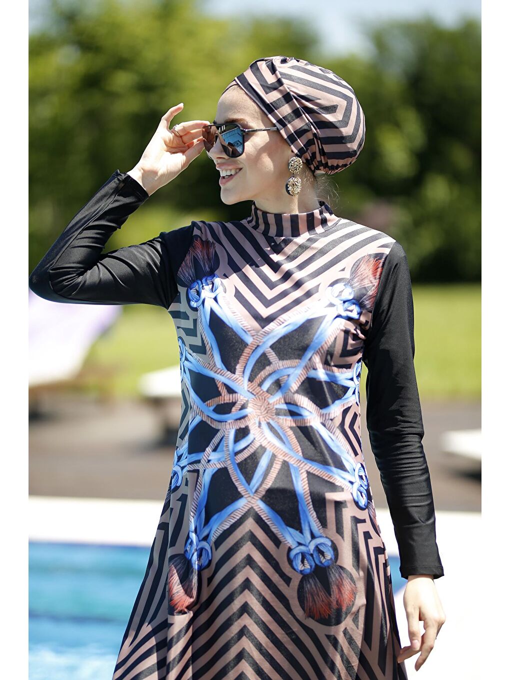 Siyah Tasarım Tam Kapalı Tesettür Mayo Halat Tasarım-4