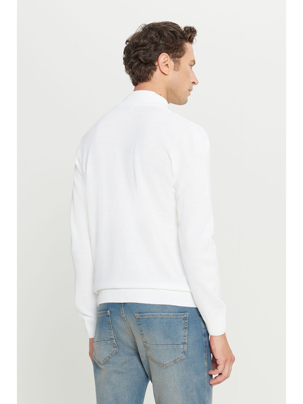 Erkek Ekru Tüylenme Yapmayan Anti-Pilling Standart Fit Yarım Balıkçı Yaka Triko Kazak-4