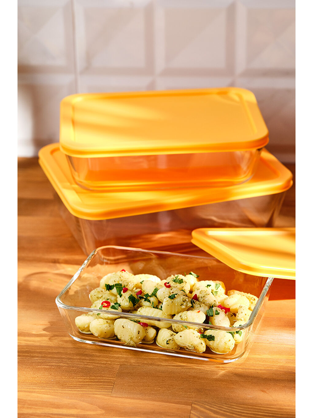 Turuncu Daisy 3'lü Borosilikat Saklama Kabı-4