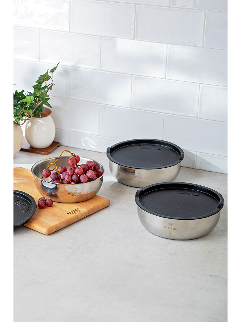 Gri Bella Kısa Mini 3'lü Çelik Saklama Kabı-4