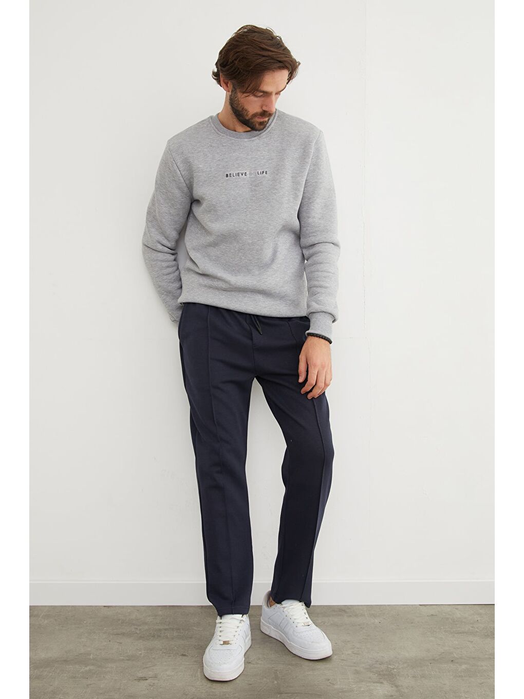 Lacivert Beli Bağlamalı Çimalı Jogger Pantolon-1