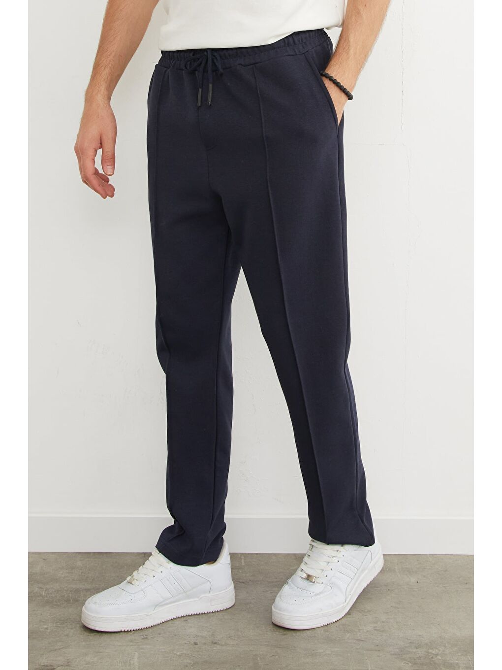 Lacivert Beli Bağlamalı Çimalı Jogger Pantolon-3