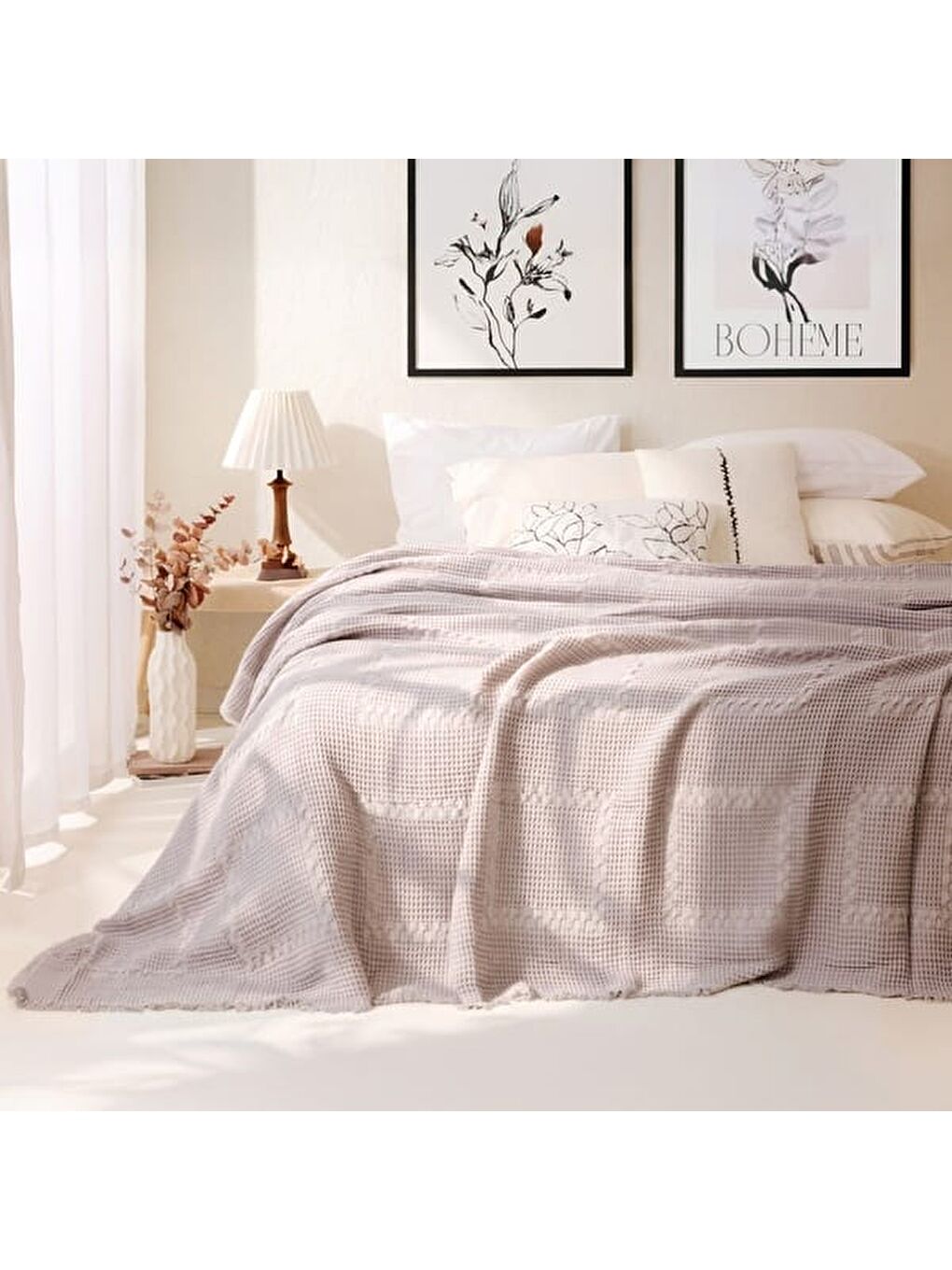 Soft Nako Çift Kişilik Yatak Örtüsü - Gri - 220x240 cm