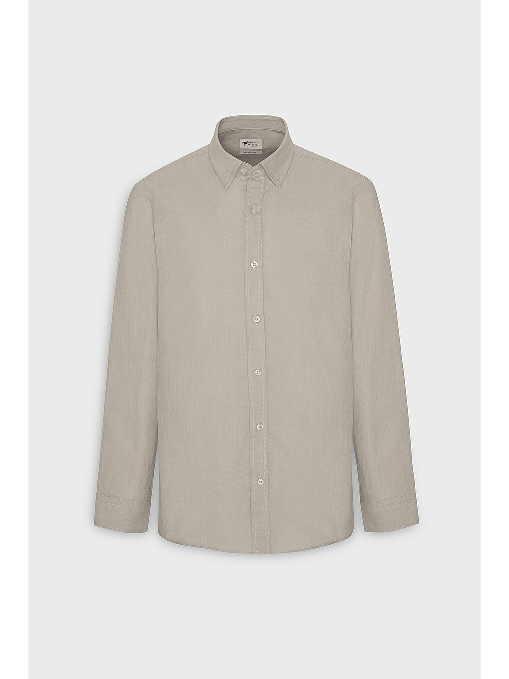 Erkek Bej %100 Pamuk Oxford Slim Fit Dar Kesim Düğmeli Yaka Flamlı Gömlek-5