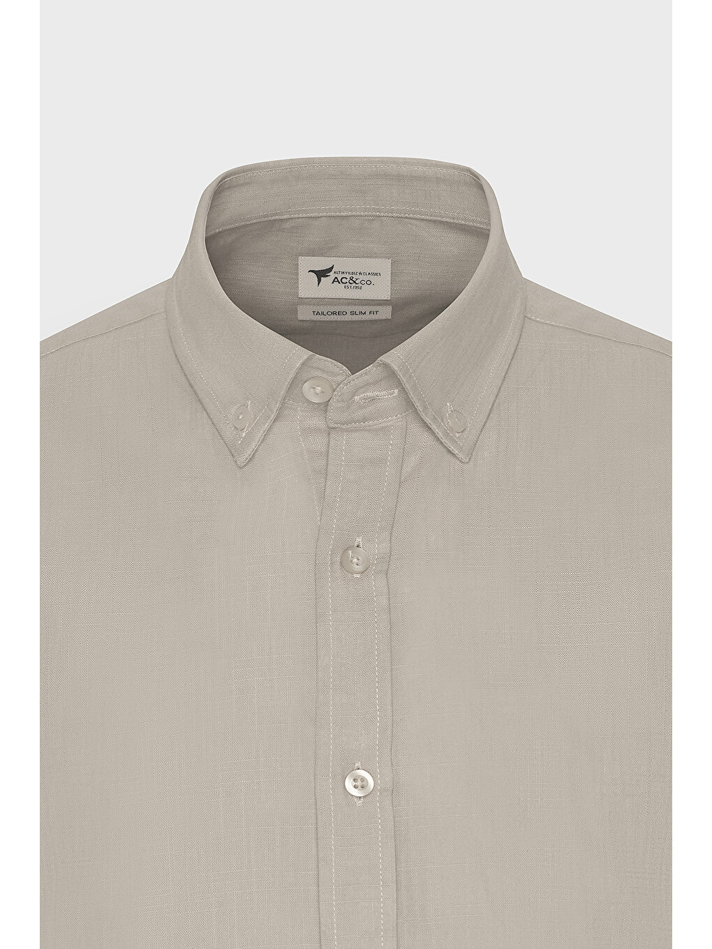 Erkek Bej %100 Pamuk Oxford Slim Fit Dar Kesim Düğmeli Yaka Flamlı Gömlek-6