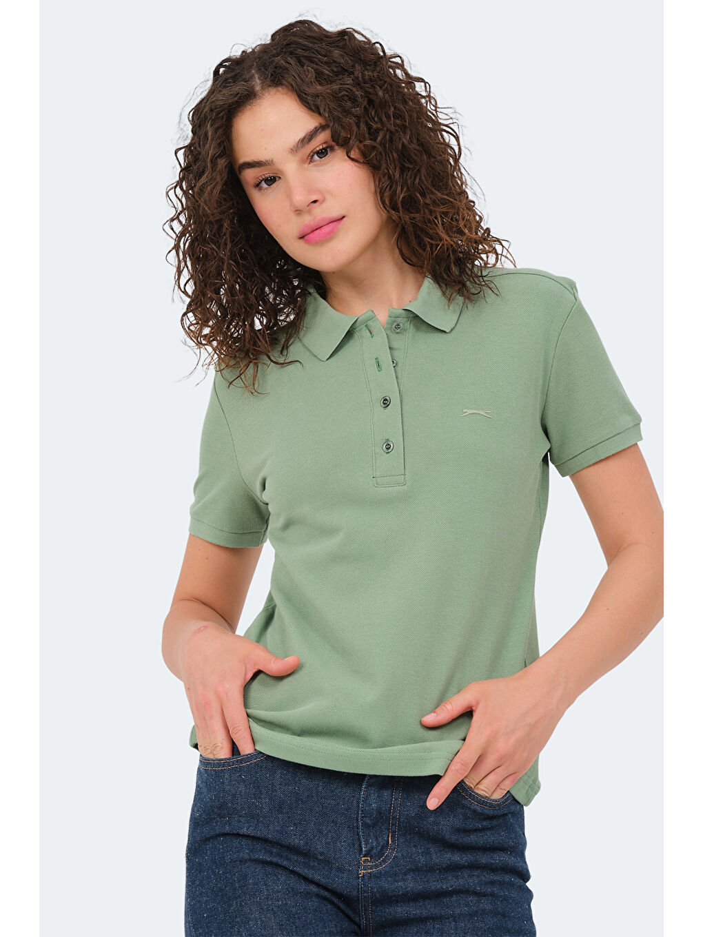 VERA I Kadın Polo Yaka Açık Yeşil Tişört-5