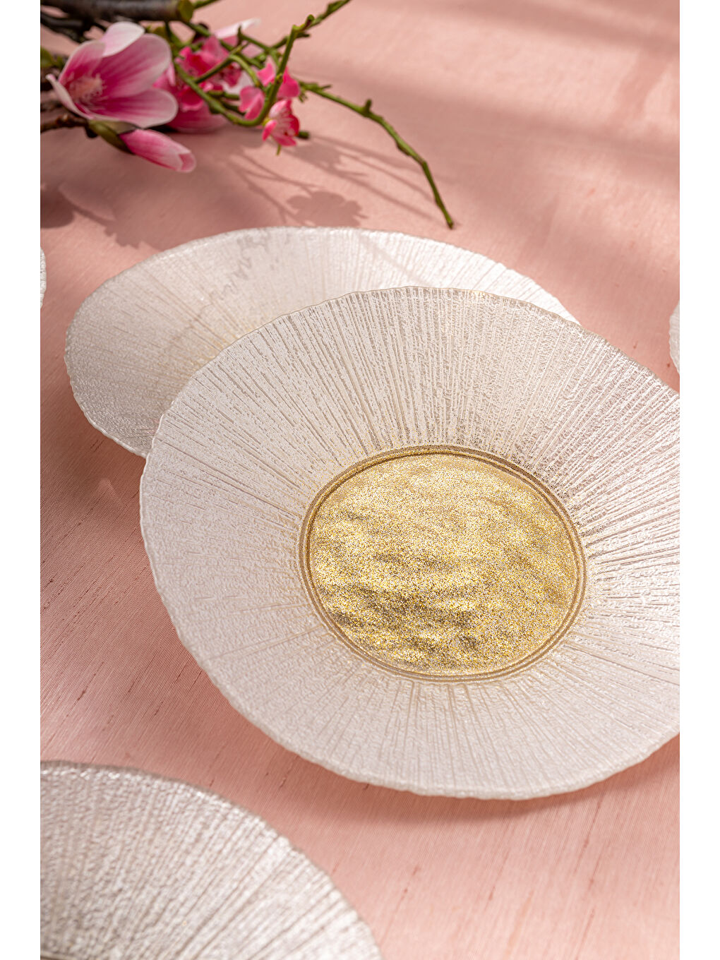 Sarı Golden 6 Kişilik Cam Pasta Seti 21 cm-4