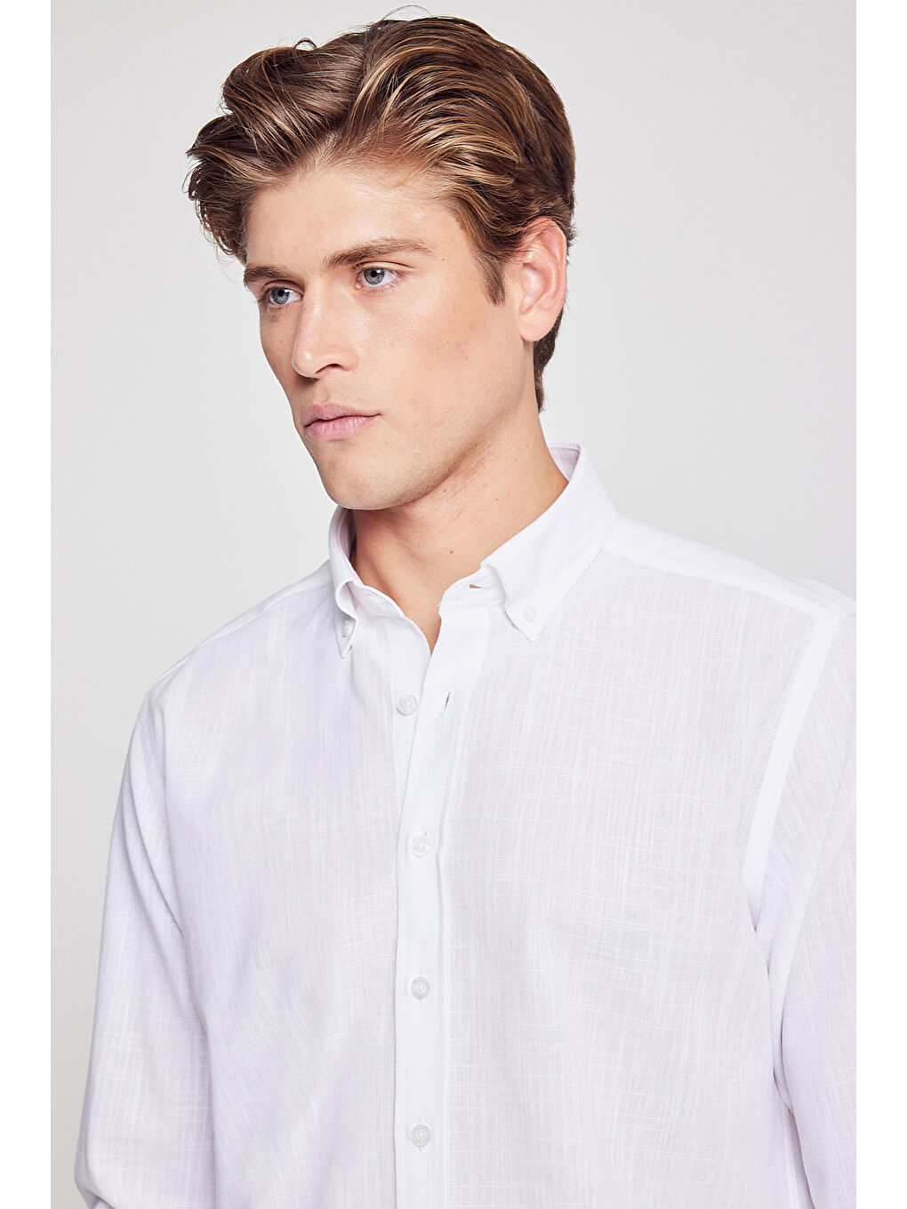 Erkek Beyaz %100 Pamuk Oxford Slim Fit Dar Kesim Düğmeli Yaka Flamlı Gömlek-9