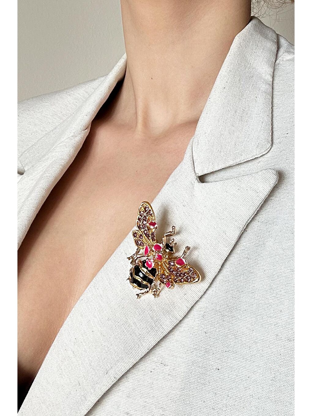 Sarı Büyük Bal Arası Taşlı ve Mineli Yaka İğnesi Broş-5