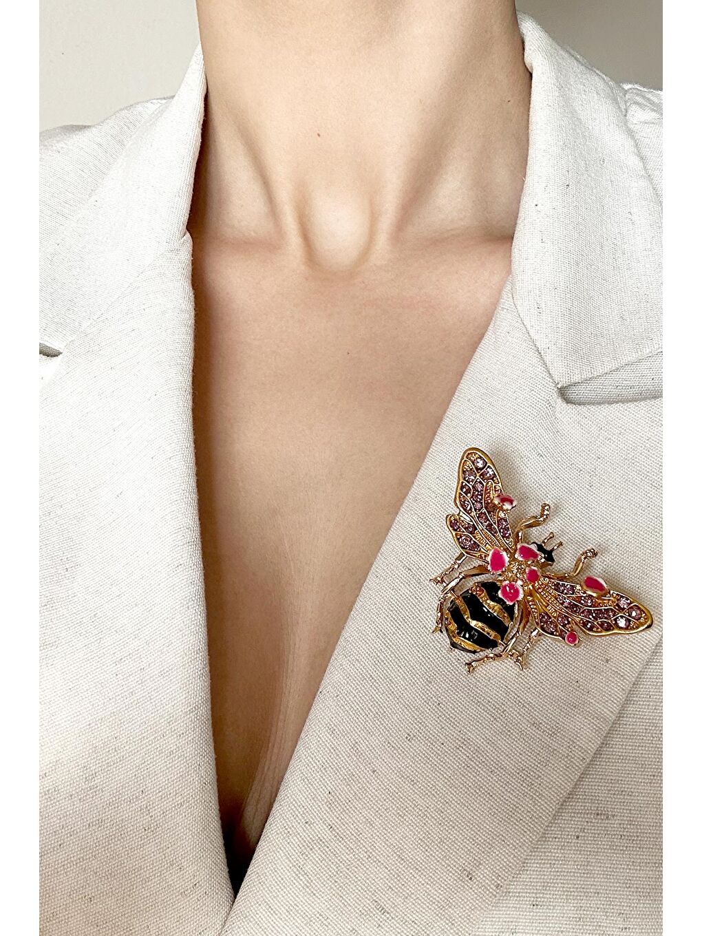 Sarı Büyük Bal Arası Taşlı ve Mineli Yaka İğnesi Broş-7