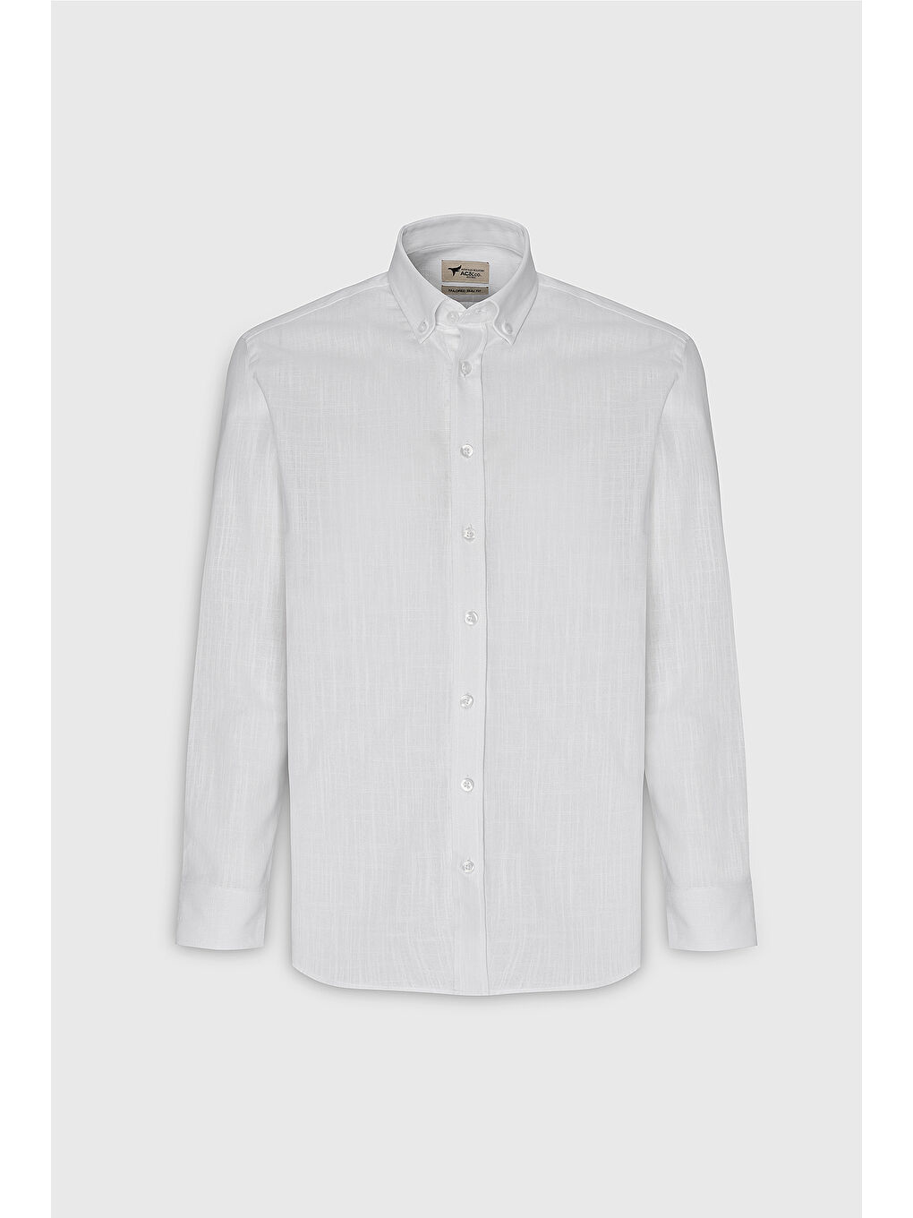 Erkek Beyaz %100 Pamuk Oxford Slim Fit Dar Kesim Düğmeli Yaka Flamlı Gömlek-11