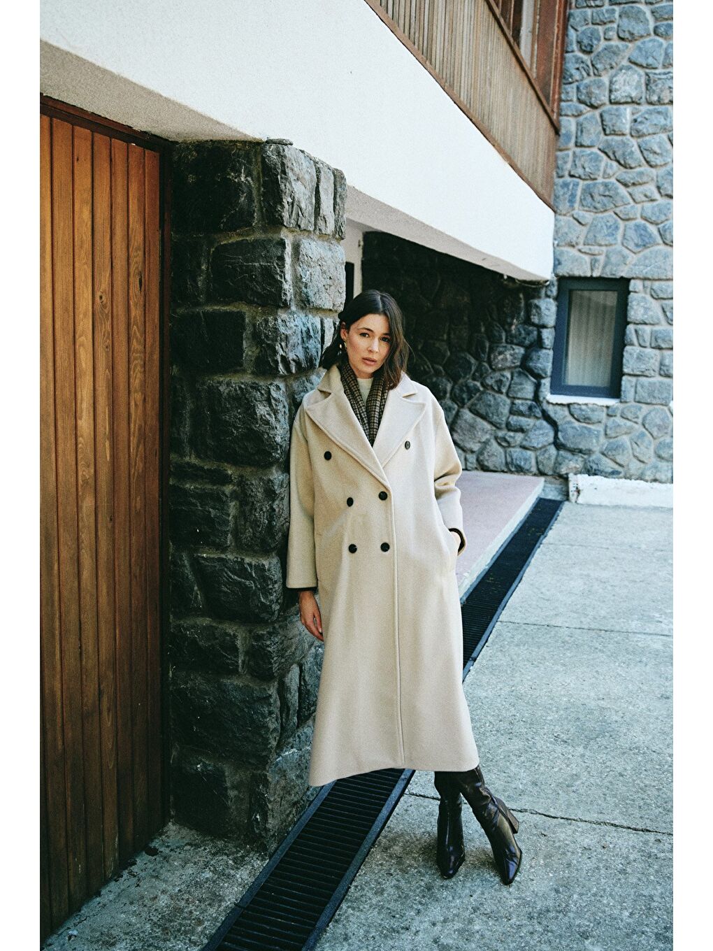 Kruvaze Uzun Kaban - Bej-1