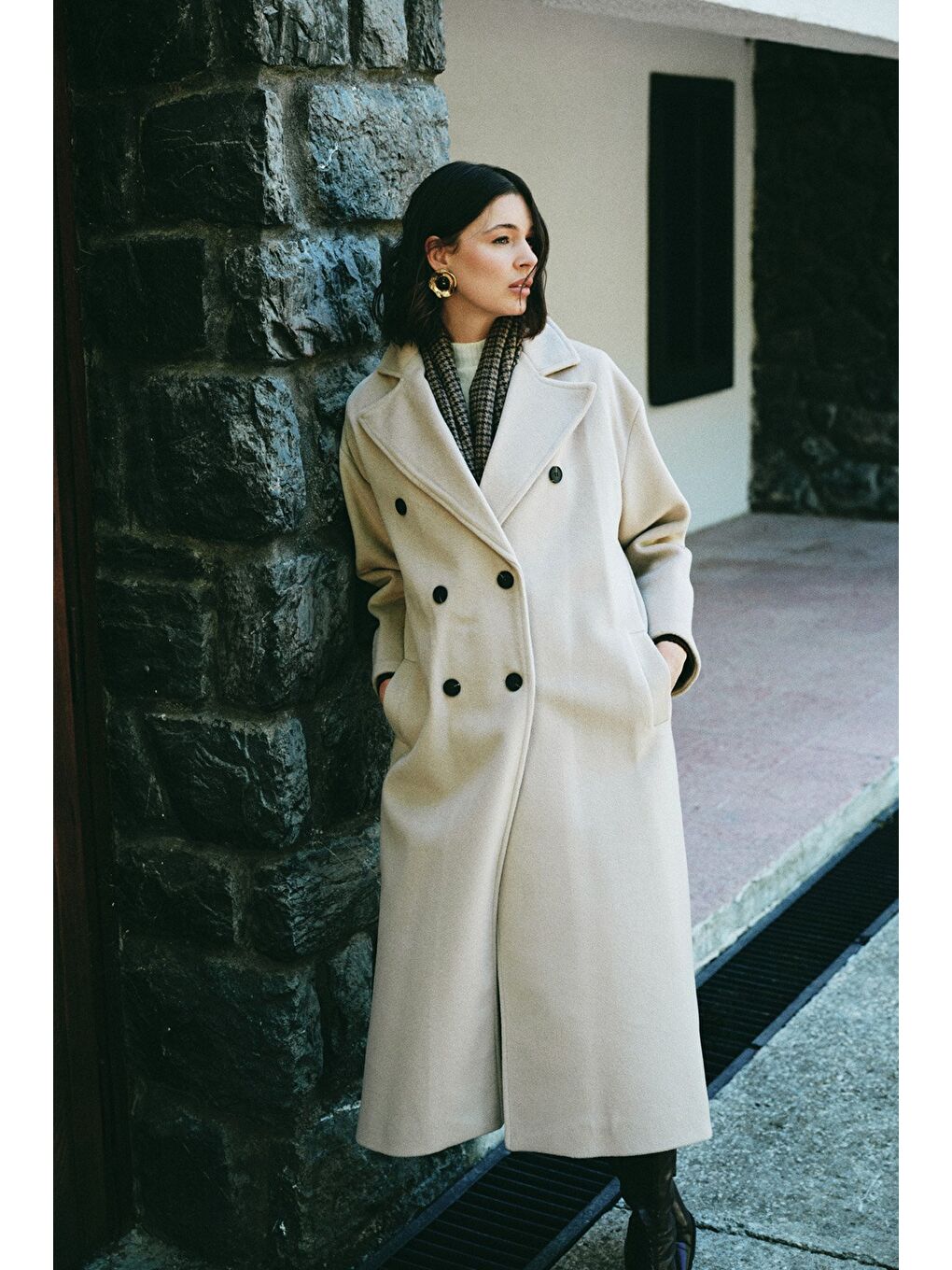 Kruvaze Uzun Kaban - Bej-2