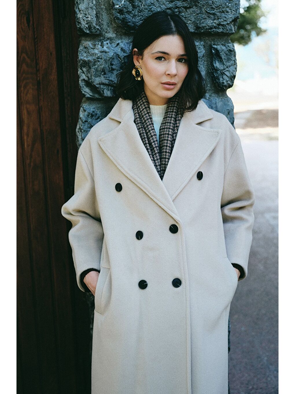 Kruvaze Uzun Kaban - Bej-3