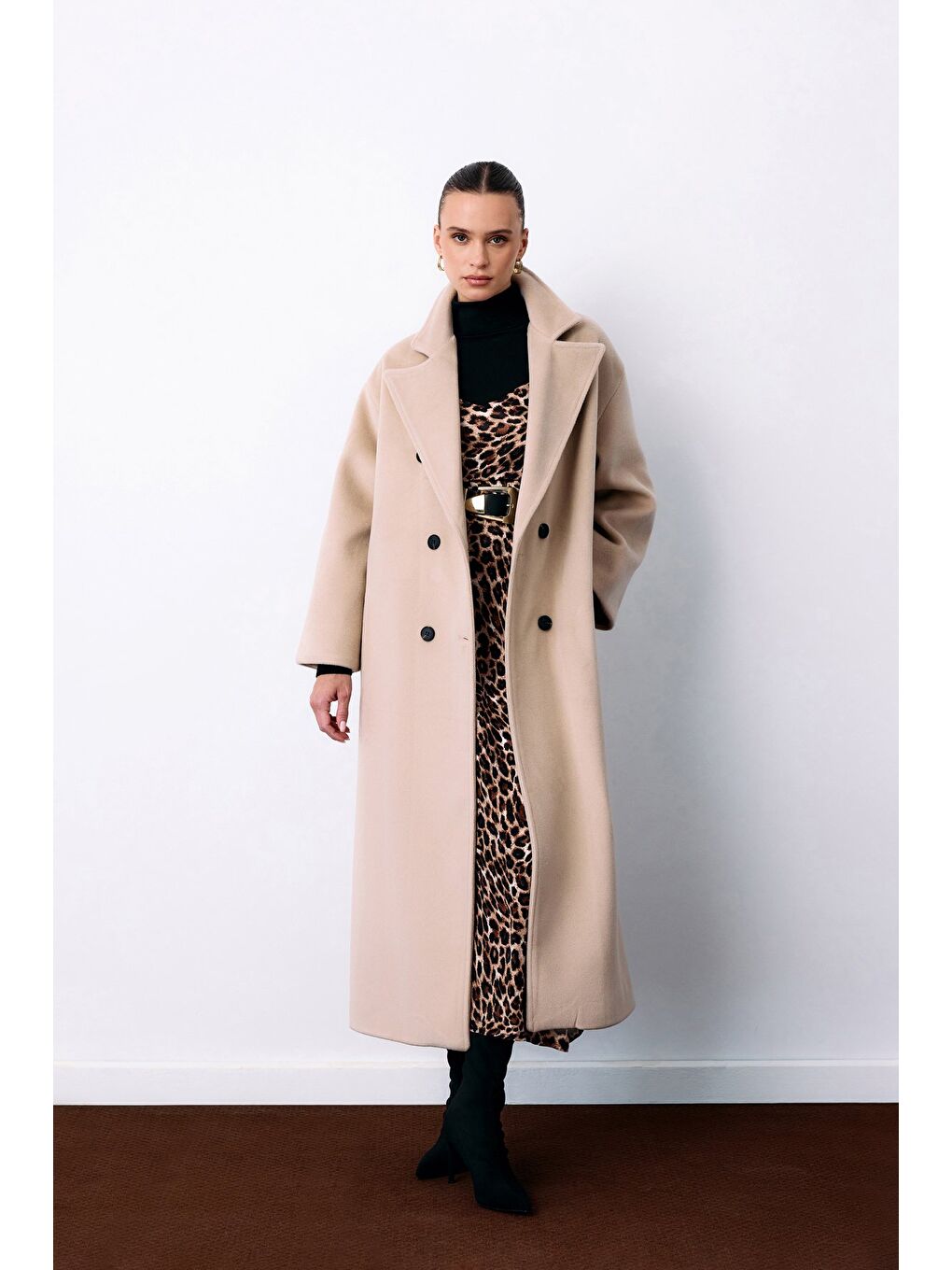 Kruvaze Uzun Kaban - Bej-4