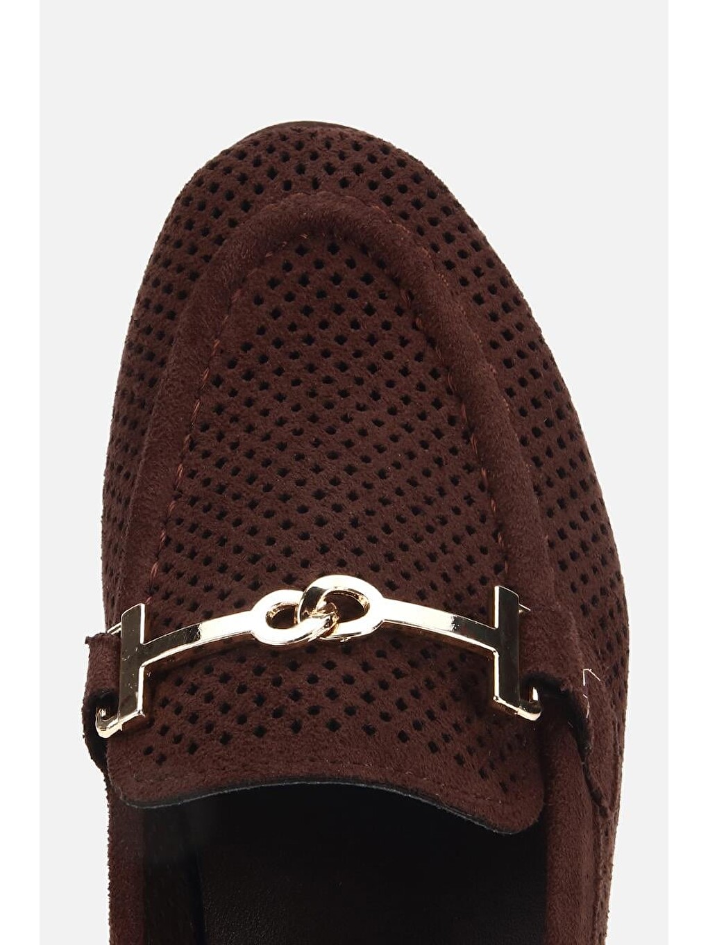 Kadın Kahverengi Süet Tokalı Zımba Detaylı Loafer-4