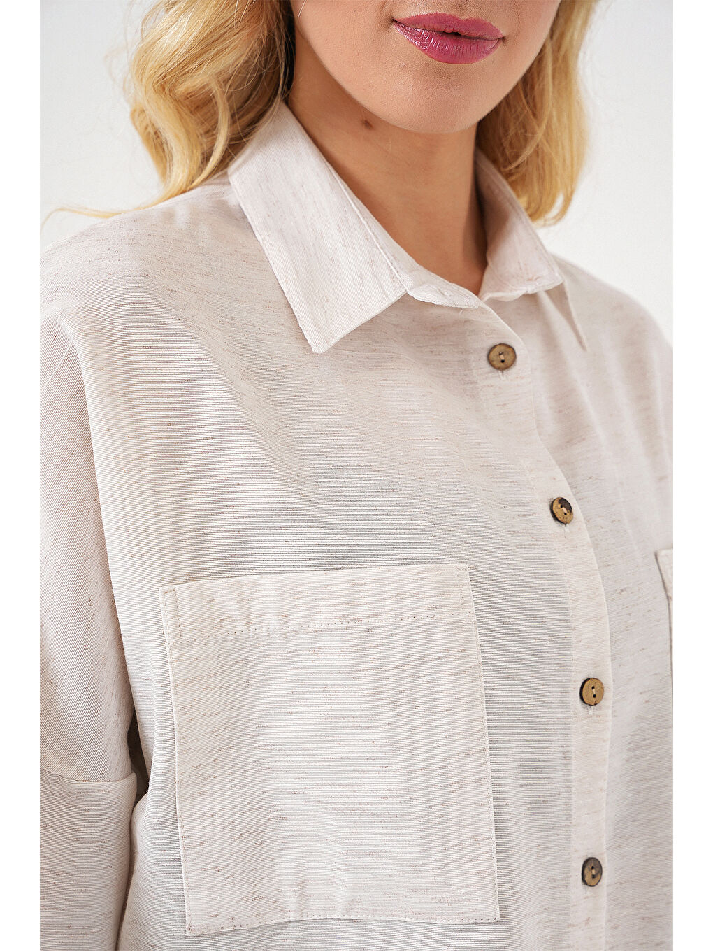 20126 Oversize Keten Gömlek - Beyaz-4