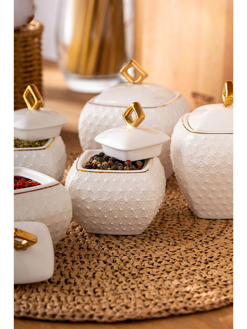 Beyaz Flower Gold 5'li Baharat Takımı-4