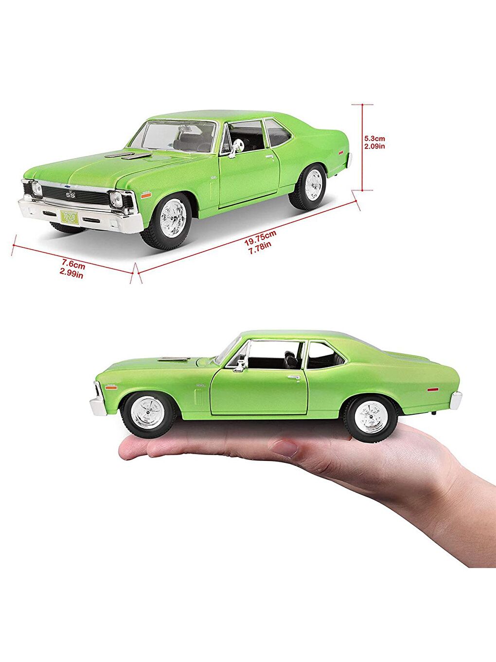 Maisto Karışık 1/24 1970 Model Chevrolet Nova SS - Yeşil - 4