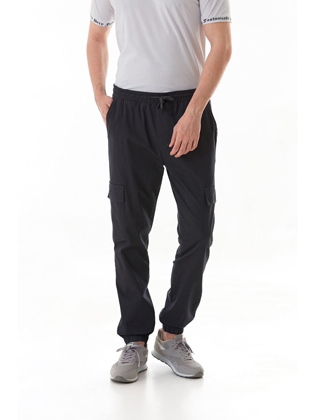 Antrasit Beli Lastikli Kargo Cepli Jogger Pantolon-1