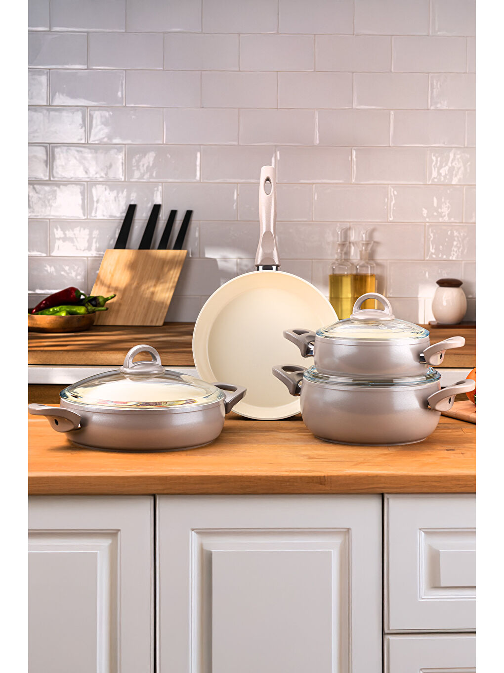 Crystal 7 Parça Güveç Seti Bej-4