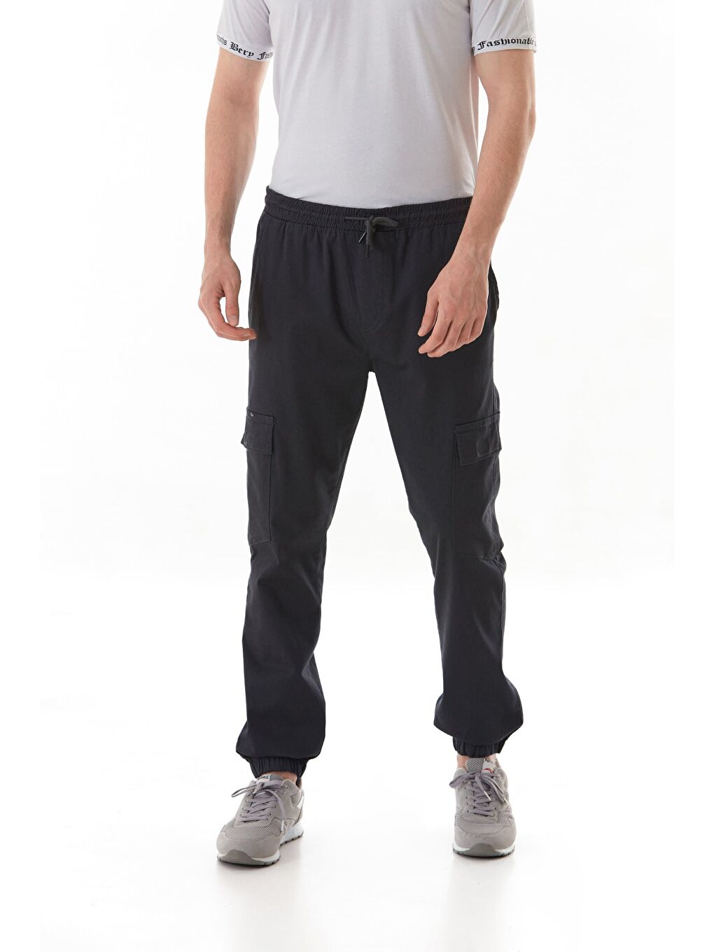 Antrasit Beli Lastikli Kargo Cepli Jogger Pantolon-3