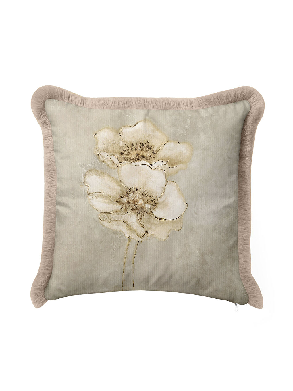 Karışık Zarif Çiçekli Saçaklı Yastık Kılıfı - Vintage Doğal Modern Bej Altın Renkli Püsküllü Kırlent Kılıfı-4