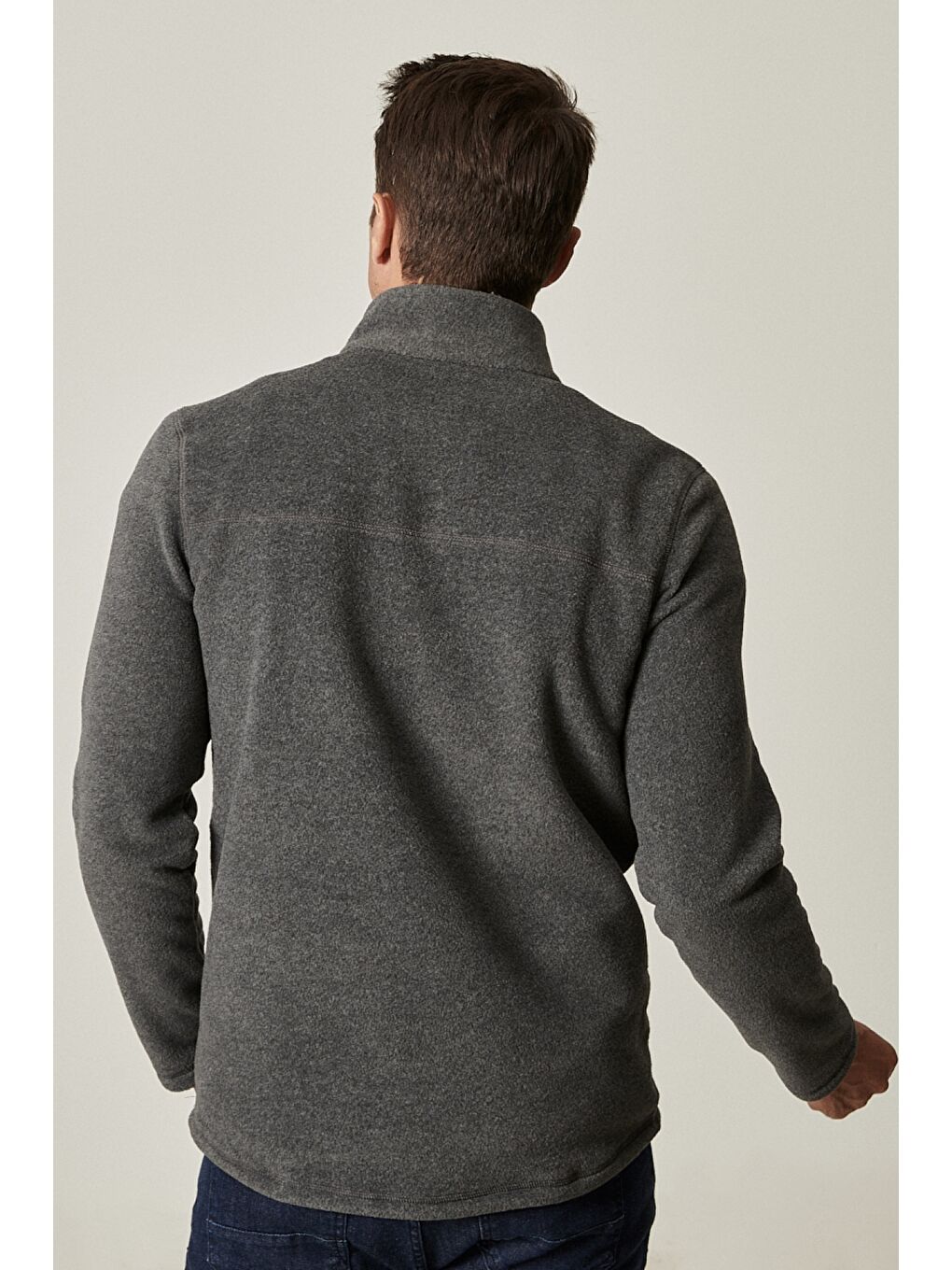 Erkek Antrasit-Melanj Anti-Pilling Tüylenme Yapmayan Standart Fit Dik Yaka Polar Sweatshirt-6