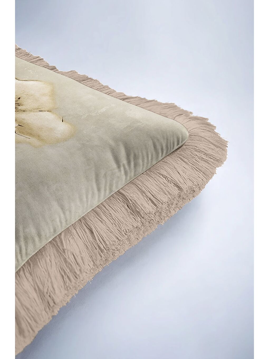 Karışık Zarif Çiçekli Saçaklı Yastık Kılıfı - Vintage Doğal Modern Bej Altın Renkli Püsküllü Kırlent Kılıfı-6