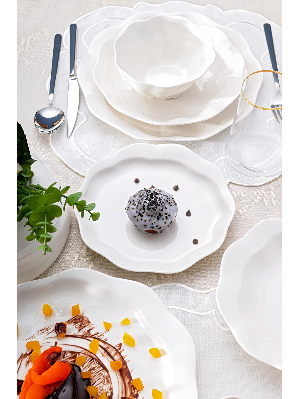 Beyaz Yonca 24 Parça 6 Kişilik Yemek Takımı-4