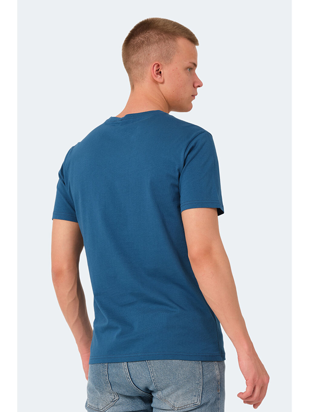 Petrol Bisiklet Yaka Kısa Kollu Baskılı Erkek %100 Pamuk Tişört-1