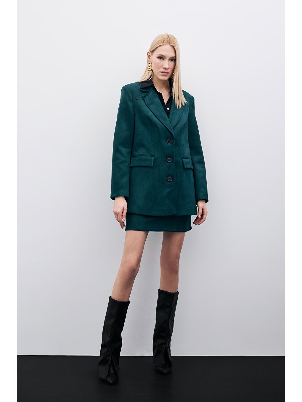Yeşil Düğmeli Süet Ceket - Zümrüt-3