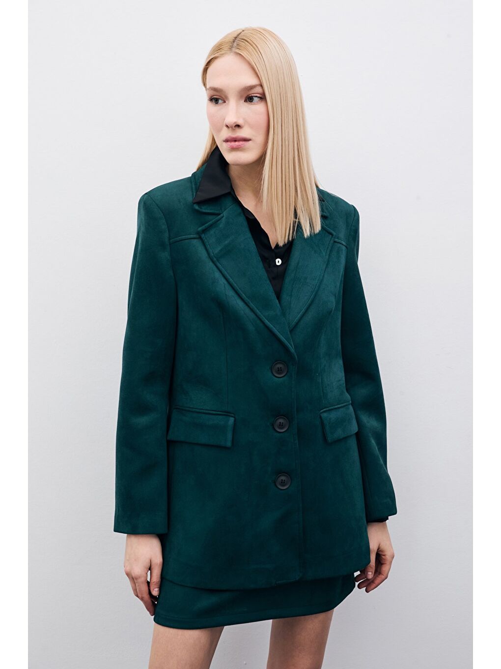 Yeşil Düğmeli Süet Ceket - Zümrüt-6