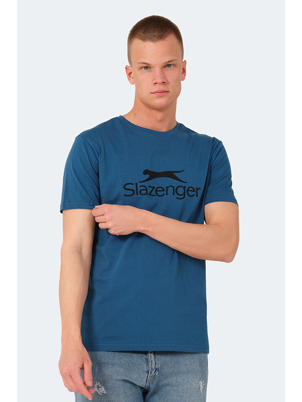 Petrol Bisiklet Yaka Kısa Kollu Baskılı Erkek %100 Pamuk Tişört-2