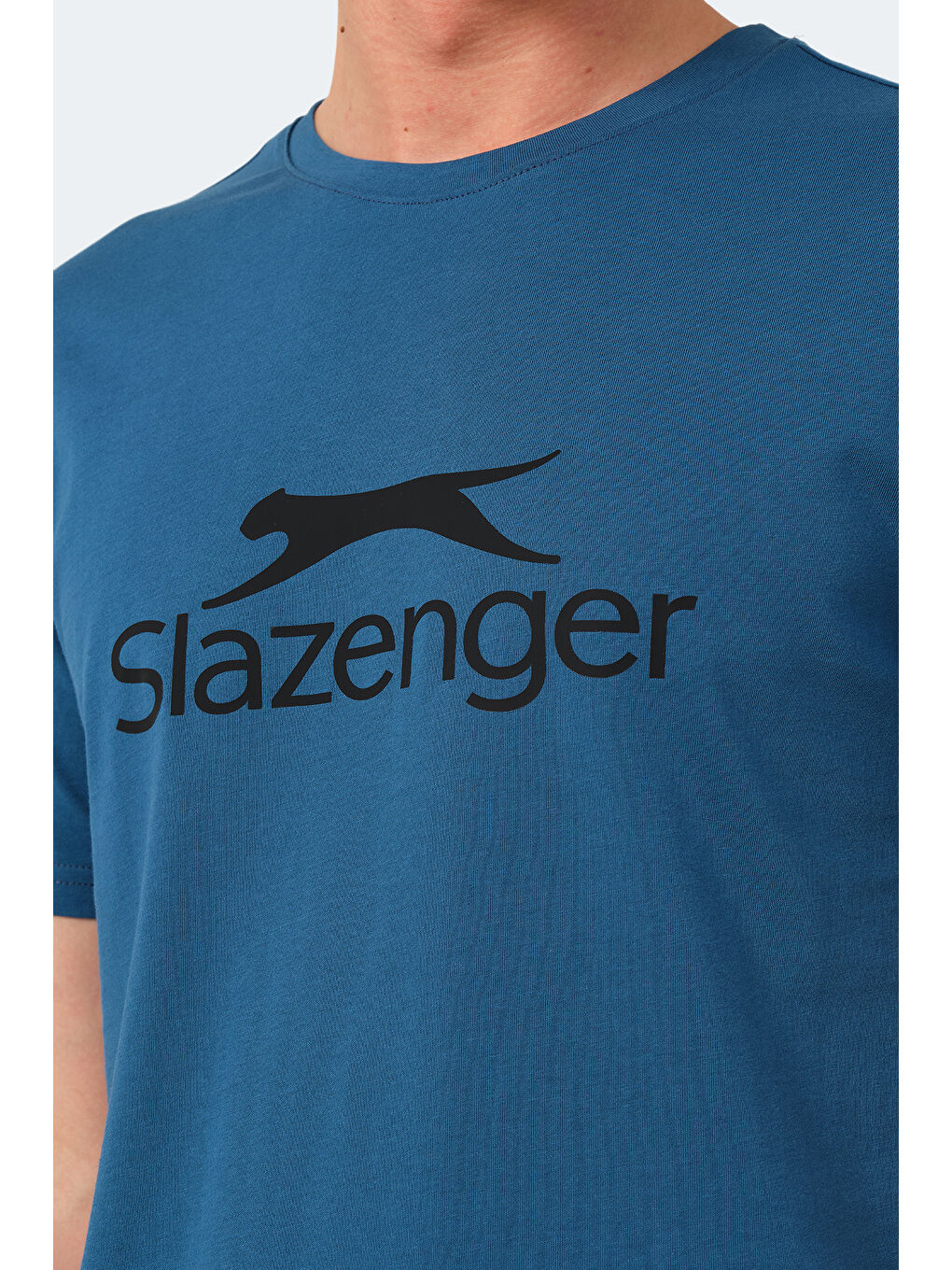 Petrol Bisiklet Yaka Kısa Kollu Baskılı Erkek %100 Pamuk Tişört-4