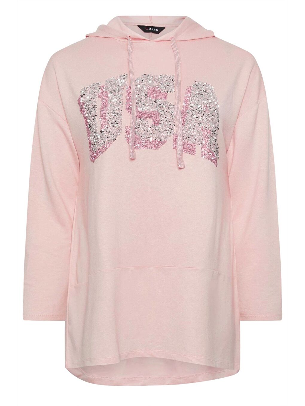 Pembe Büyük Beden Kapüşonlu Payet Detaylı Cepsiz Uzun Kollu Sweatshirt 303002-4