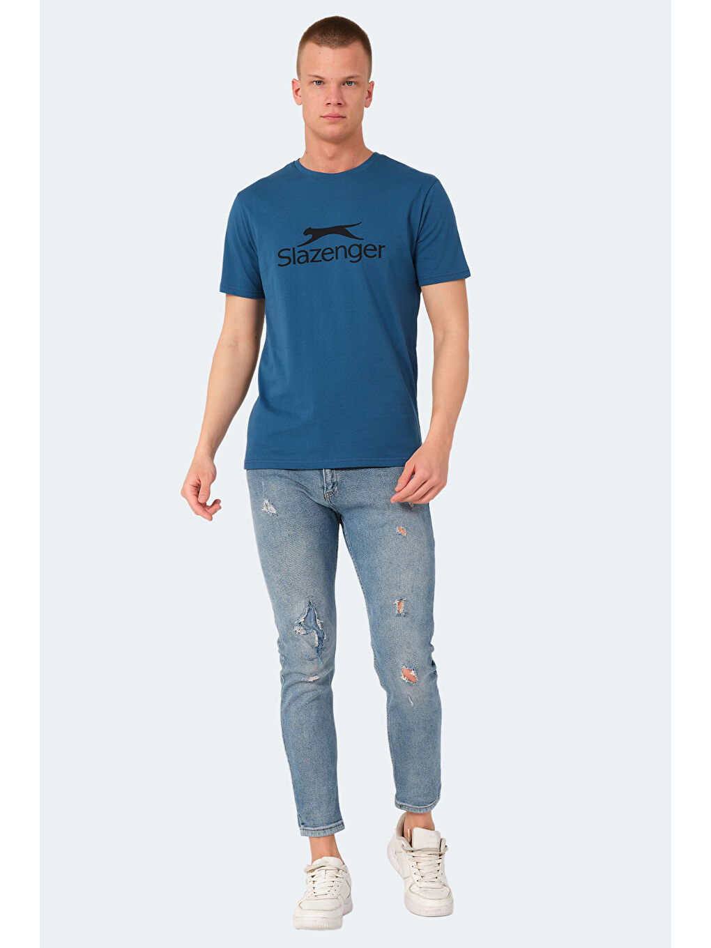 Petrol Bisiklet Yaka Kısa Kollu Baskılı Erkek %100 Pamuk Tişört-6