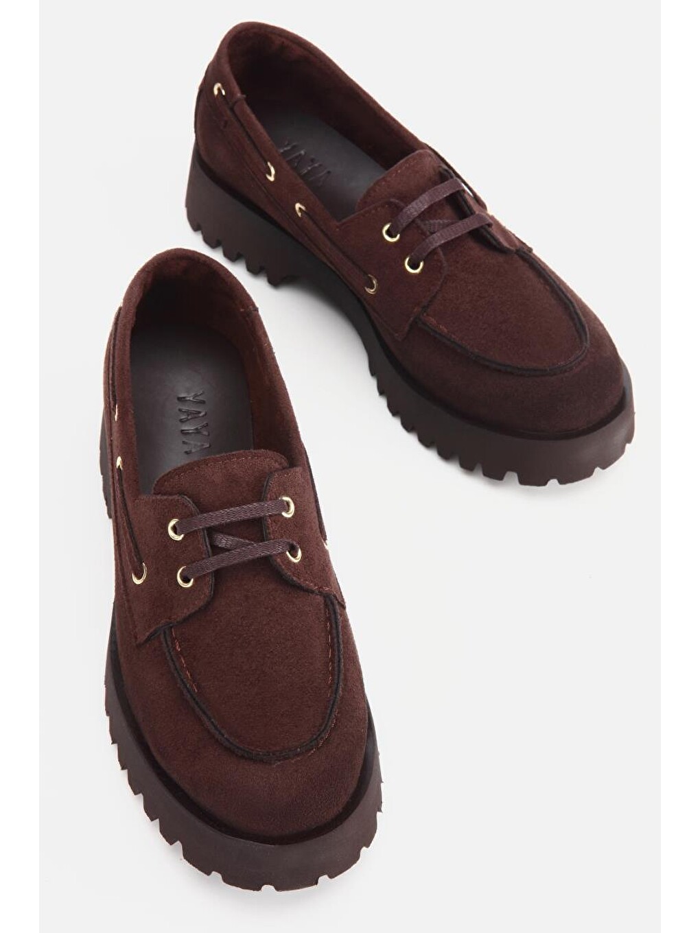 Kadın Kahverengi Süet Bağcık Detaylı Kalın Tabanlı Loafer-5