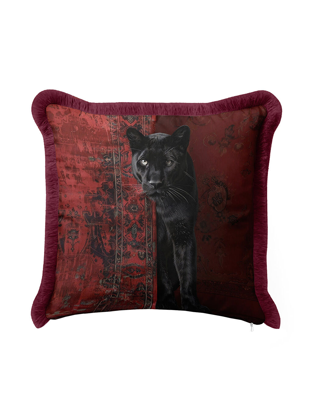 Karışık Lüks Siyah Panter Saçaklı Yastık Kılıfı - Vintage Kırmızı Bohem Püsküllü Kırlent Kılıfı-4