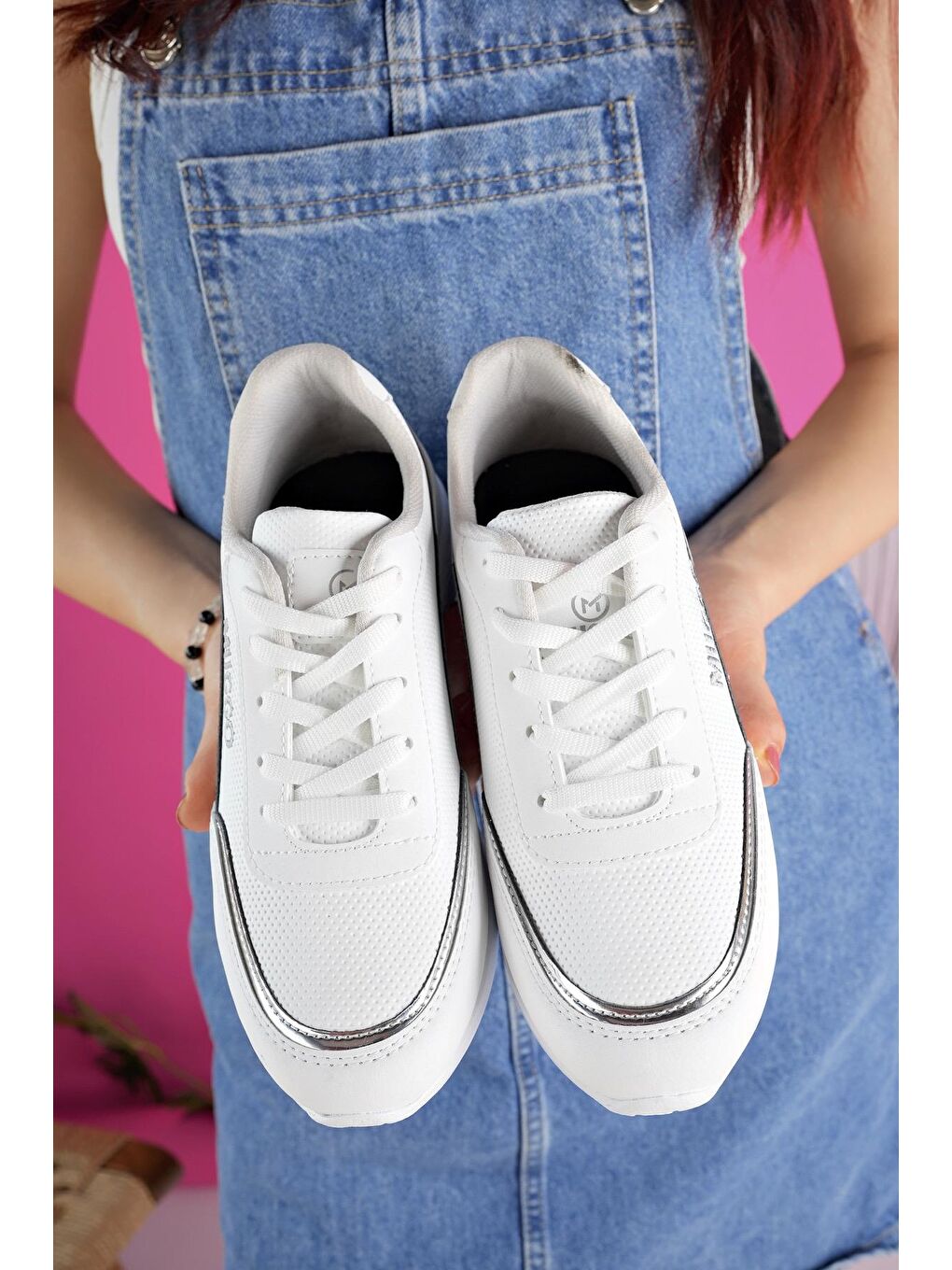 Muggo Beyaz Happy Kadın Ortopedik Günlük Bağcıklı Şık Rahat Sneaker Spor Ayakkabı - 4