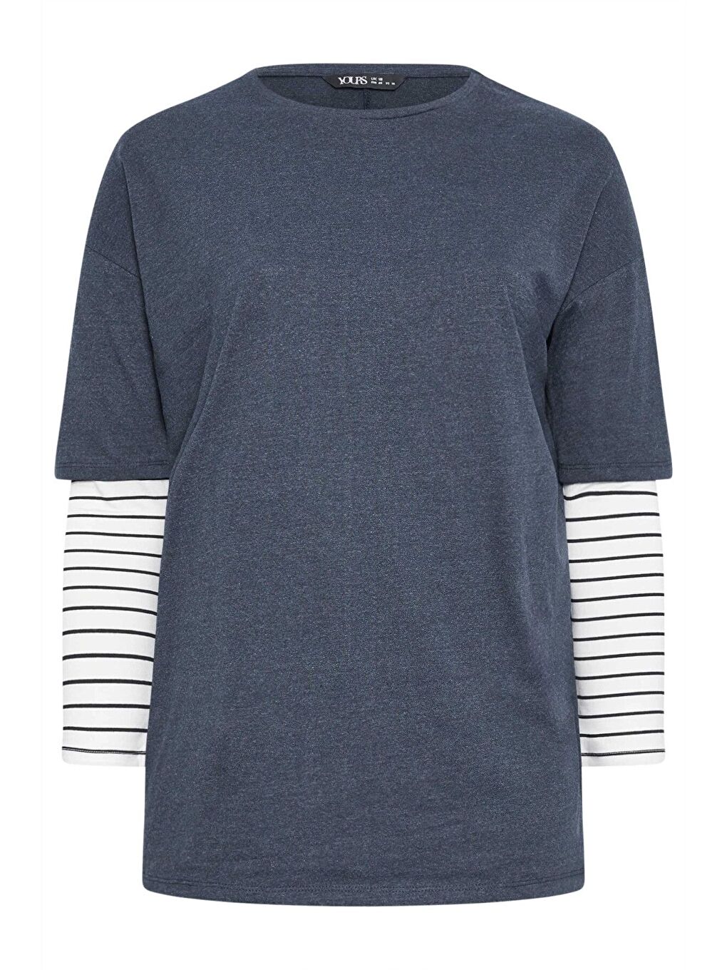 Lacivert Büyük Beden Bisiklet Yaka Çift Katlı Kolları Çizgili Tişört 302777-4