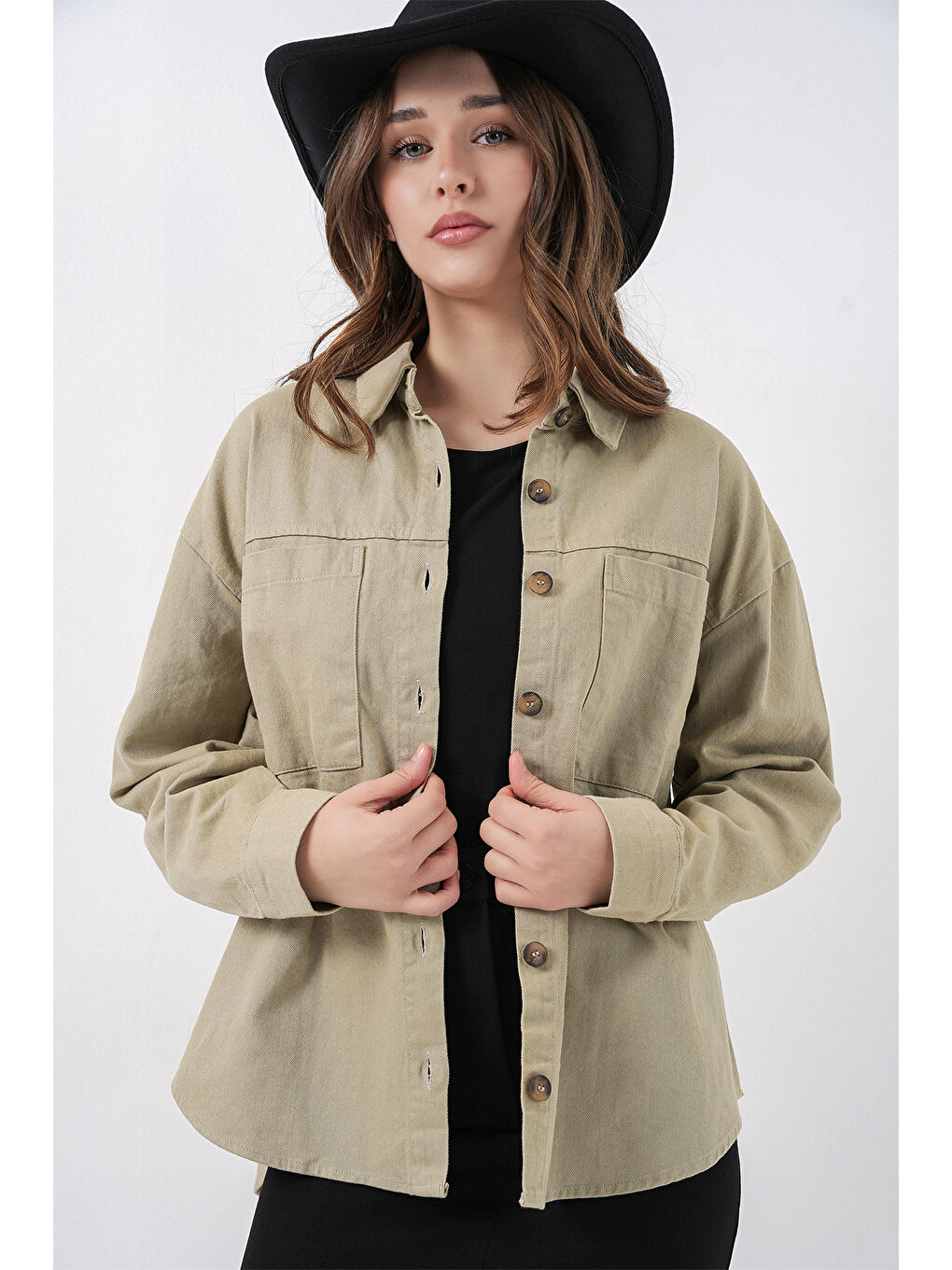 20192 Oversize Gabardin Gömlek Ceket - Haki