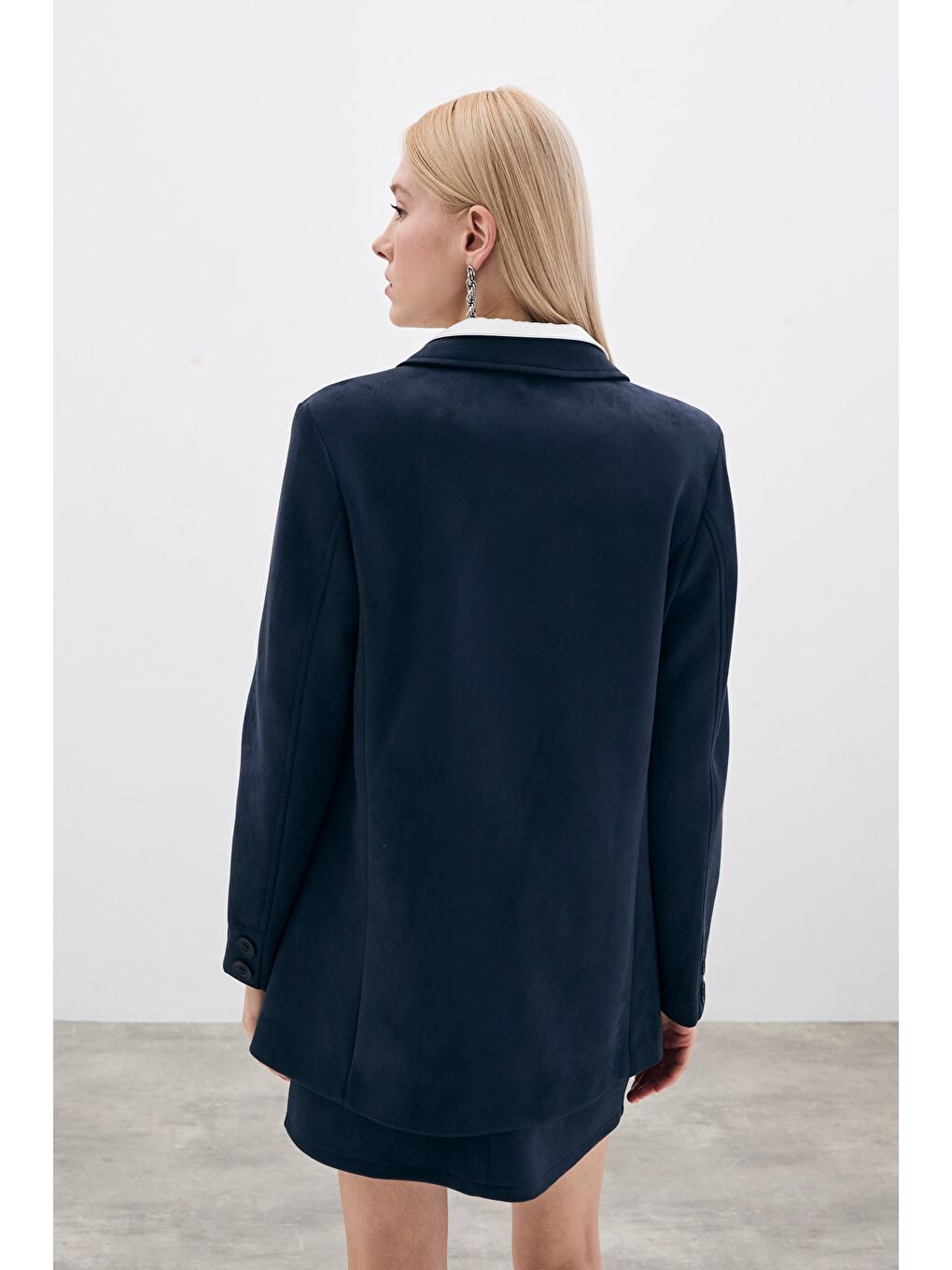 Düğmeli Süet Ceket - Lacivert-6