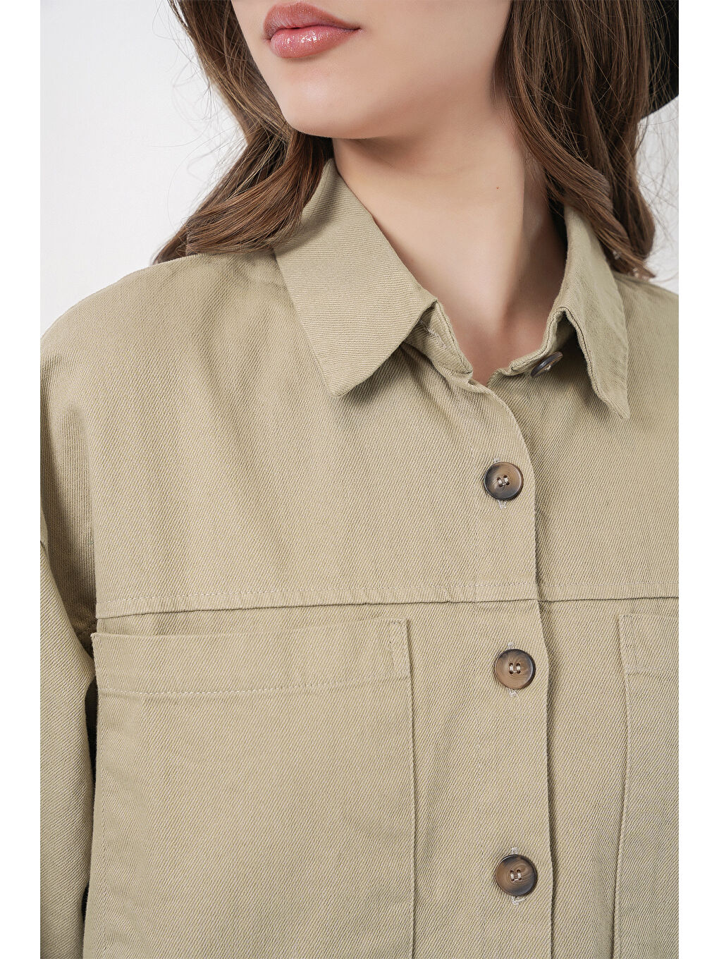 20192 Oversize Gabardin Gömlek Ceket - Haki-5
