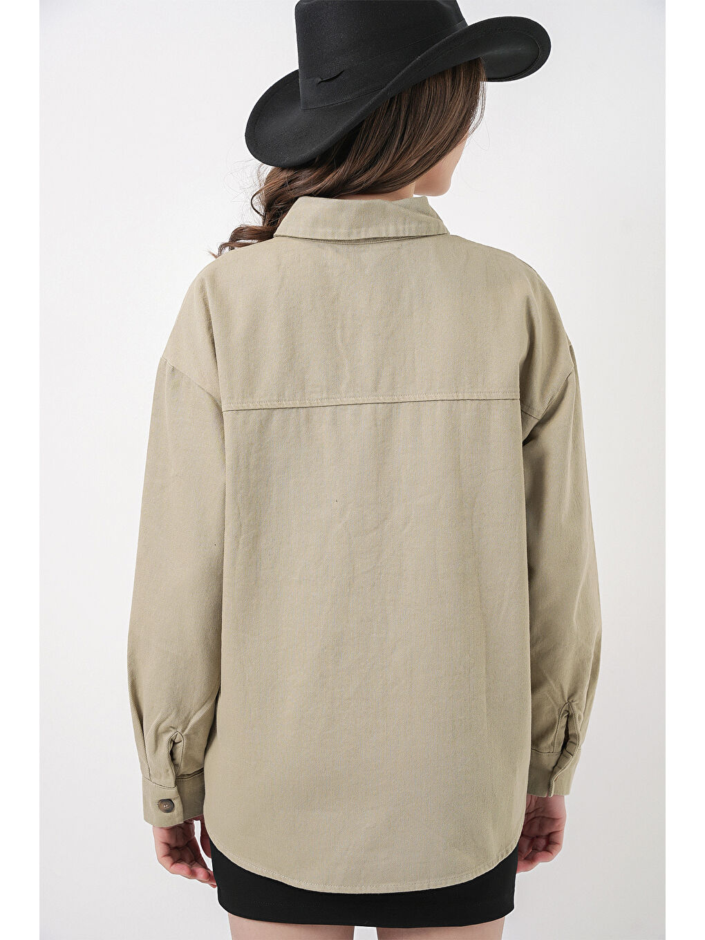 20192 Oversize Gabardin Gömlek Ceket - Haki-6