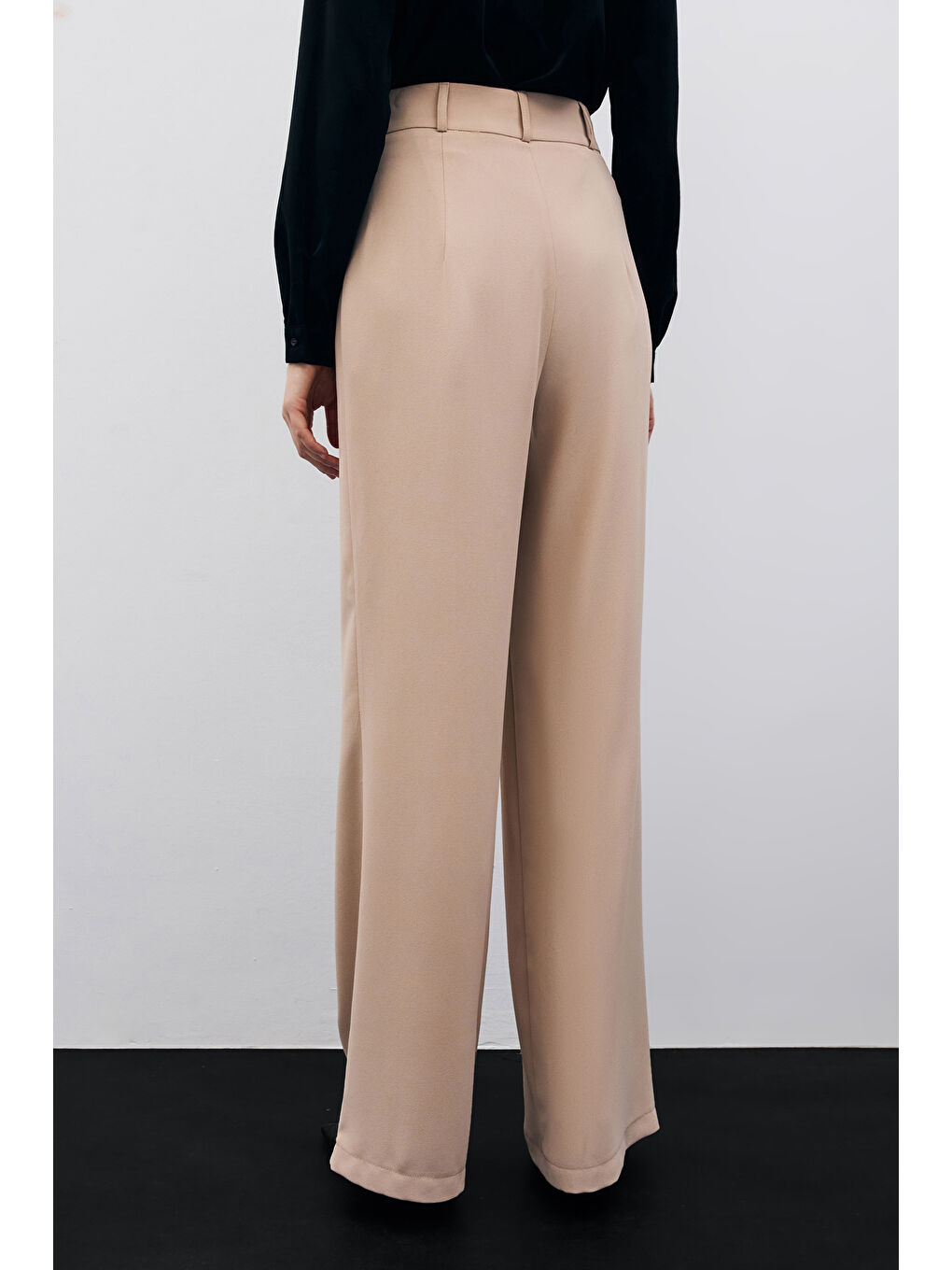 Pileli Krep Pantolon - Bej-4