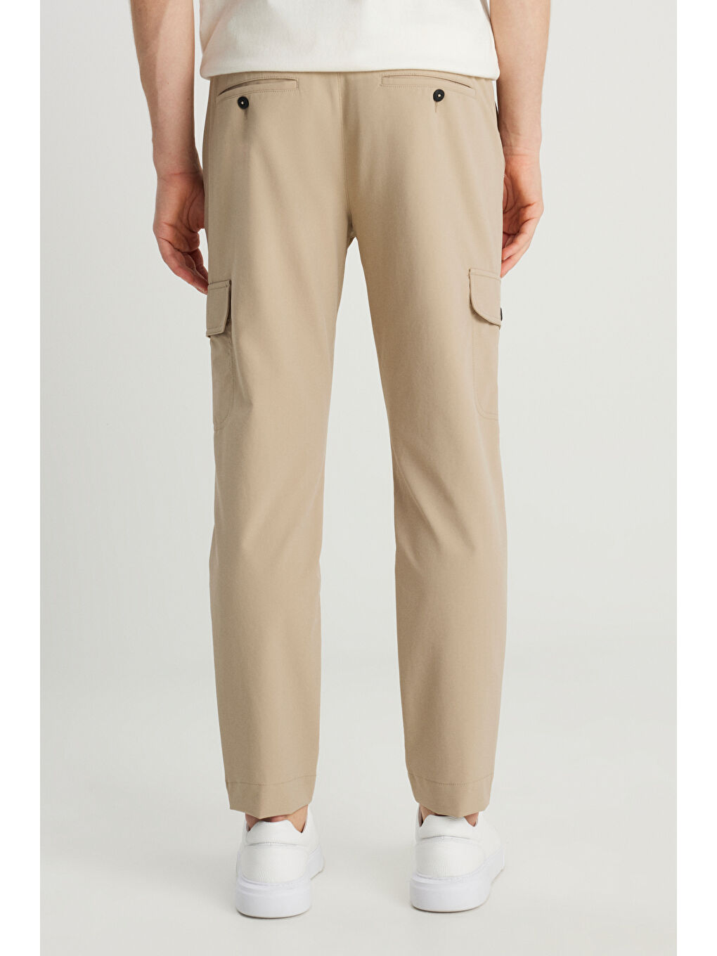 Erkek Bej Slim Fit Dar Kesim Beli Bağlamalı Kargo Cepli Jogger Pantolon-5