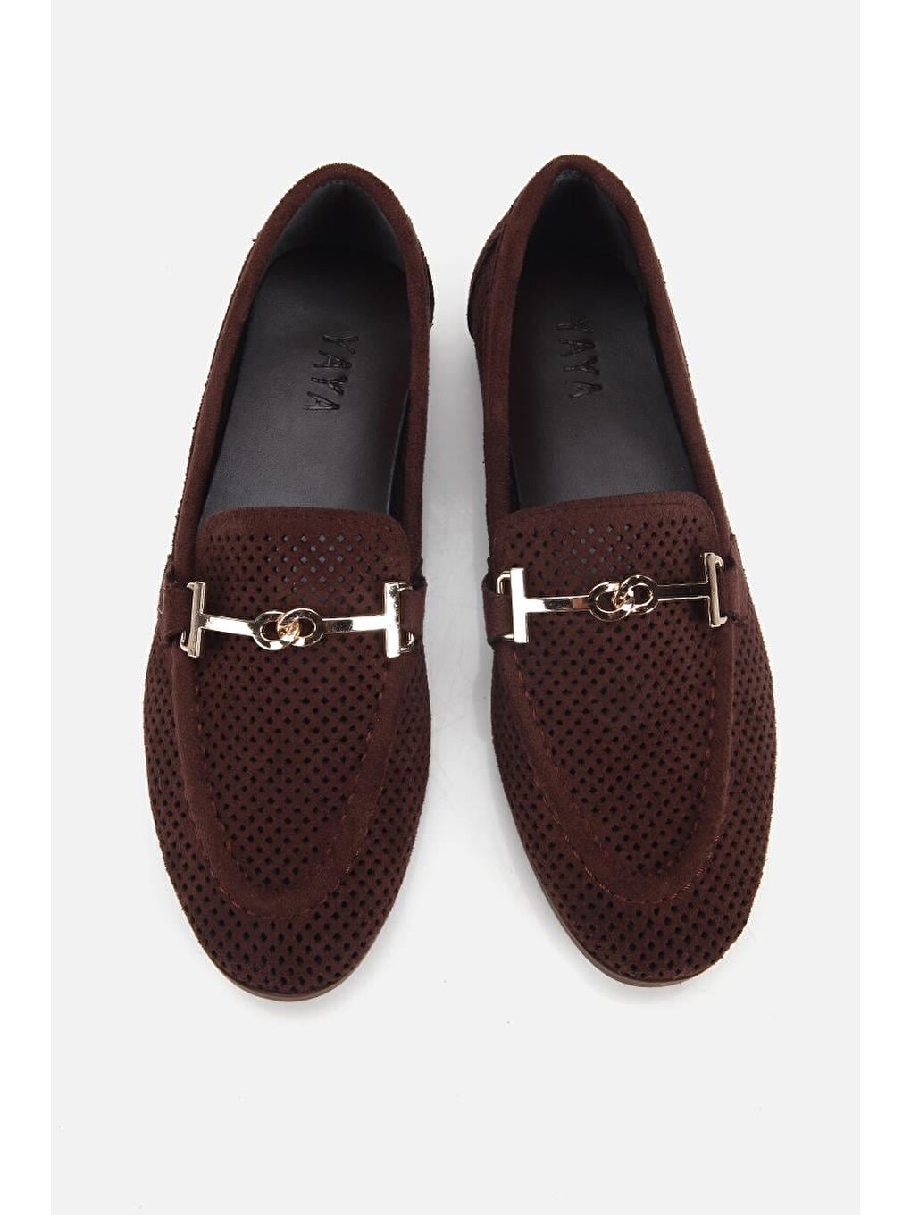 Kadın Kahverengi Süet Tokalı Zımba Detaylı Loafer-5