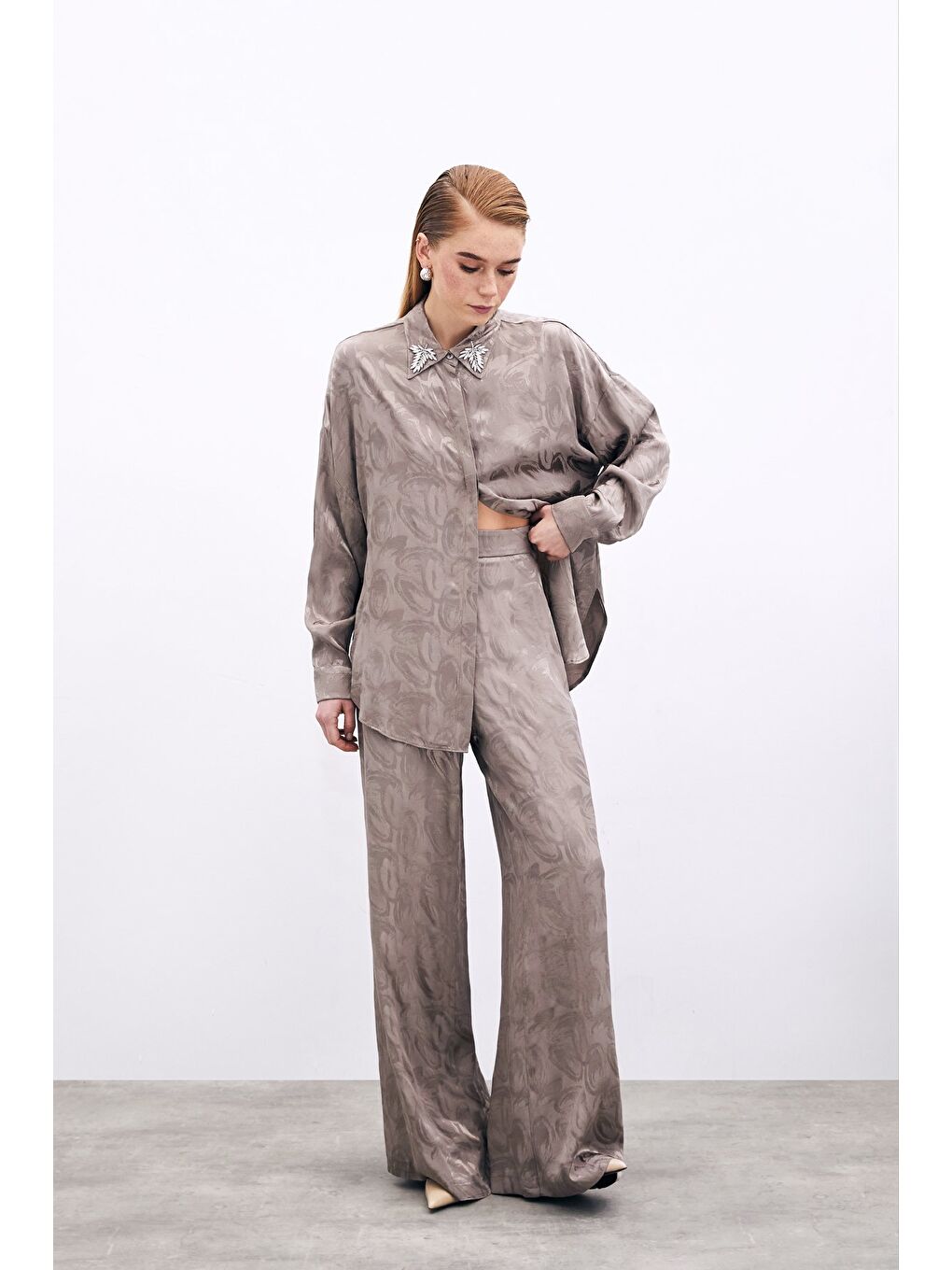 Bej Jakarlı Salaş Pantolon - Vizon