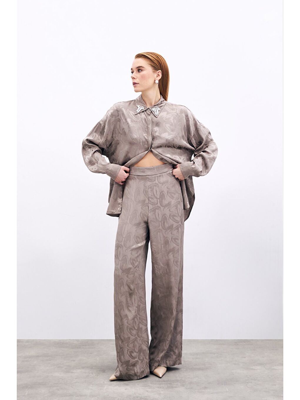 Bej Jakarlı Salaş Pantolon - Vizon-1